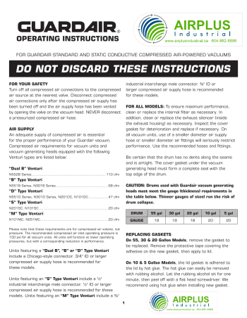 Nortech Air Powered Vacuum Head Operation manual download icon | AIRPLUS Industrail