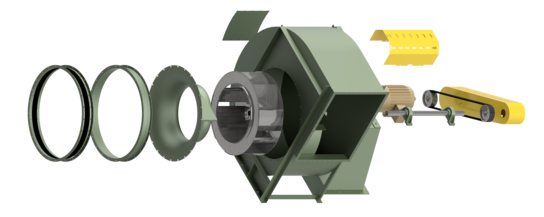Exploded illustration of industrial centrifugal fan | AIRPLUS Industrial